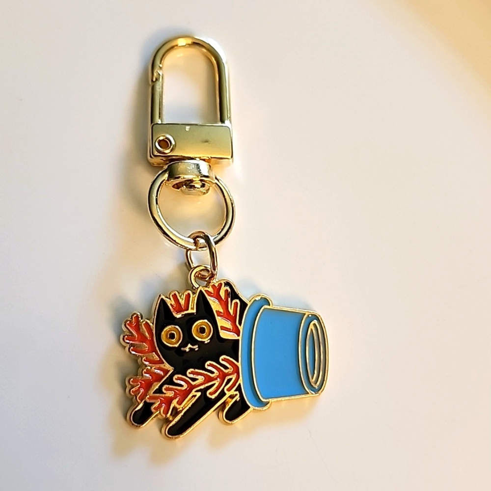 Mischievous CAT  ZIPPER Pull purse charm   Charm bracelet Lobster claw clip
